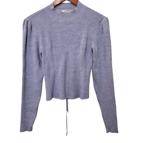Anthropologie Lavender Sparkle Mock-Neck Open-Back Lace-Up Sweater S Soft Girl - Picture 2 of 9